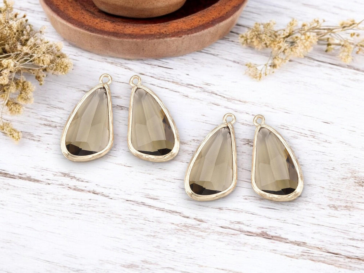 Glass Charm Pendant - Bezel Charm - Teardrop Charm - Gold Pendant - 29x14mm - 2pcs - (A39)