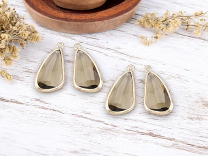 Glass Charm Pendant - Bezel Charm - Teardrop Charm - Gold Pendant - 29x14mm - 2pcs - (A39)