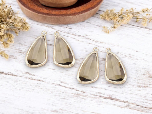 Glass Charm Pendant - Bezel Charm - Teardrop Charm - Gold Pendant - 29x14mm - 2pcs - (A39)