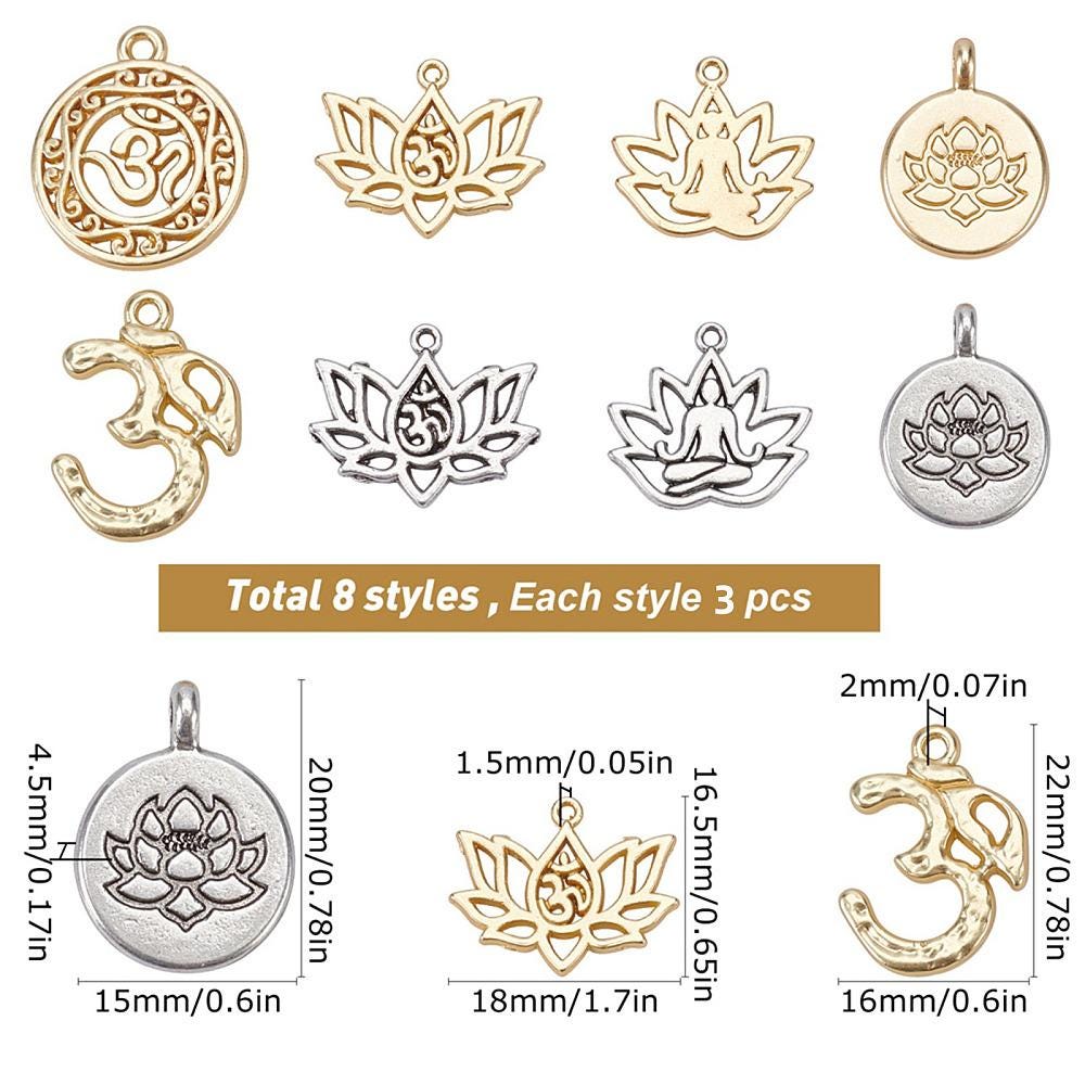 Metal Charms - Mixed Charms - Yoga Charms - Floral Charms - 24pcs - (4230)