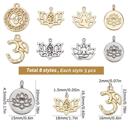 Metal Charms - Mixed Charms - Yoga Charms - Floral Charms - 24pcs - (4230)