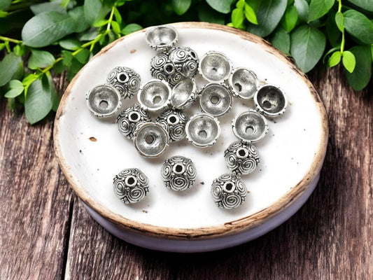 *100* 8mm Antique Silver Bead Caps