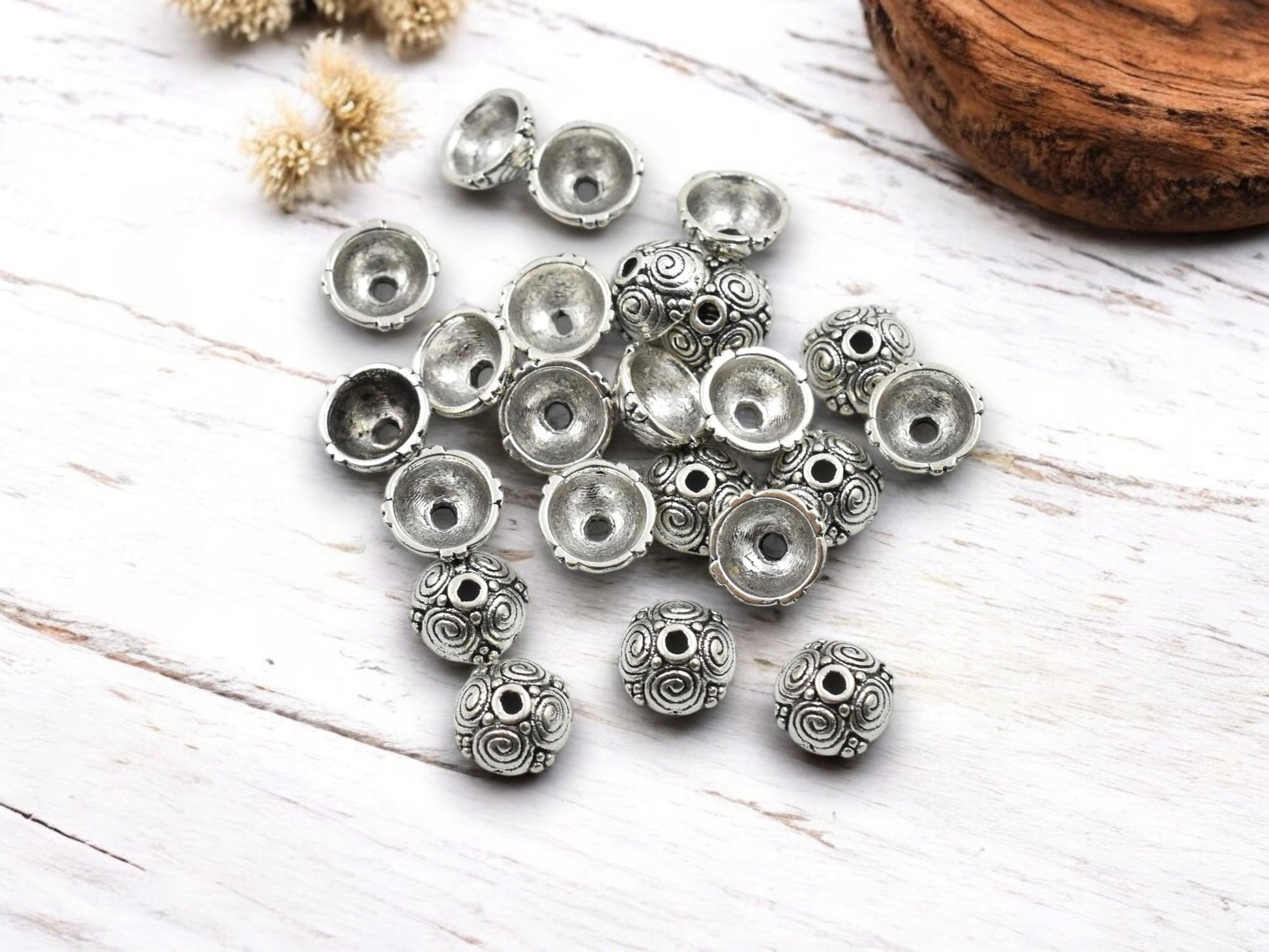 *100* 8mm Antique Silver Bead Caps