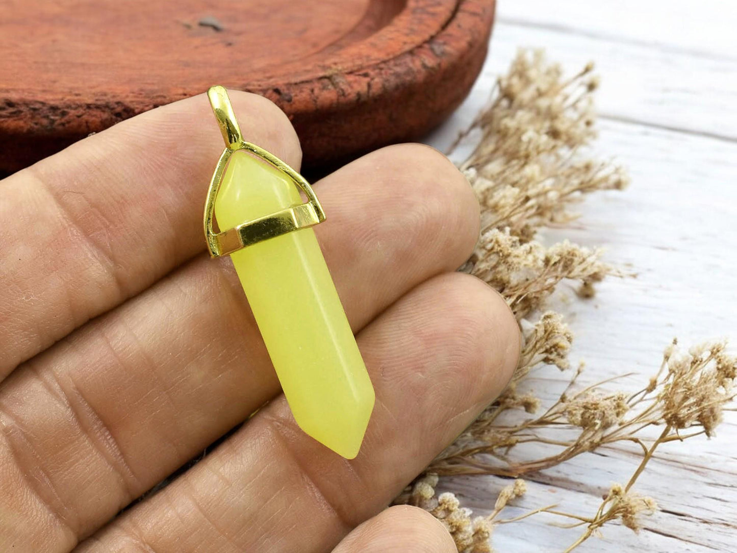 40mm Gold Tone Natural Peridot Double Terminated Bullet Pendant