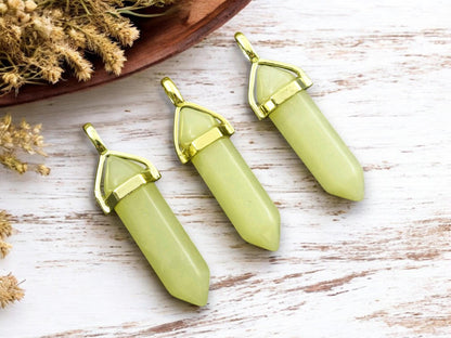 40mm Gold Tone Natural Peridot Double Terminated Bullet Pendant