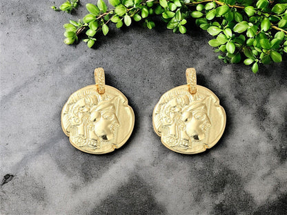 *2* 20x18mm Antique Silver Plated Brass Roman Coin Charm Pendants