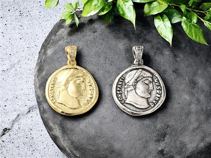 *2* 20x18mm Antique Silver Plated Brass Roman Coin Charm Pendants
