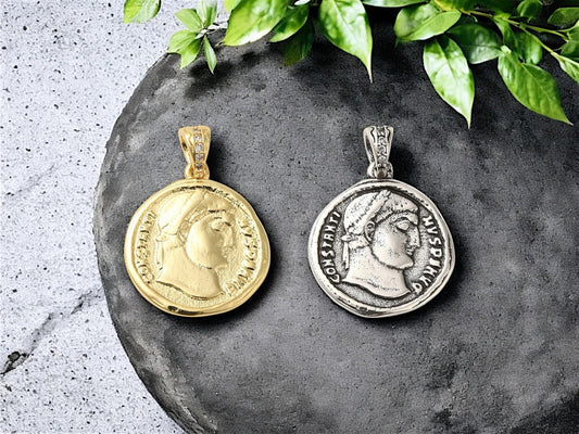 *2* 20x18mm Antique Silver Plated Brass Roman Coin Charm Pendants