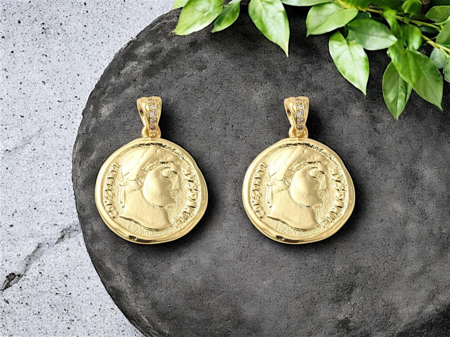 *2* 20x18mm Antique Silver Plated Brass Roman Coin Charm Pendants