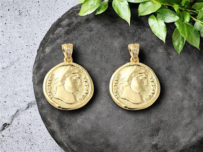 *2* 20x18mm Antique Silver Plated Brass Roman Coin Charm Pendants
