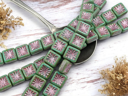 Czech Glass Beads - Picasso Beads - Square Beads - 10mm - 12pcs - (229)