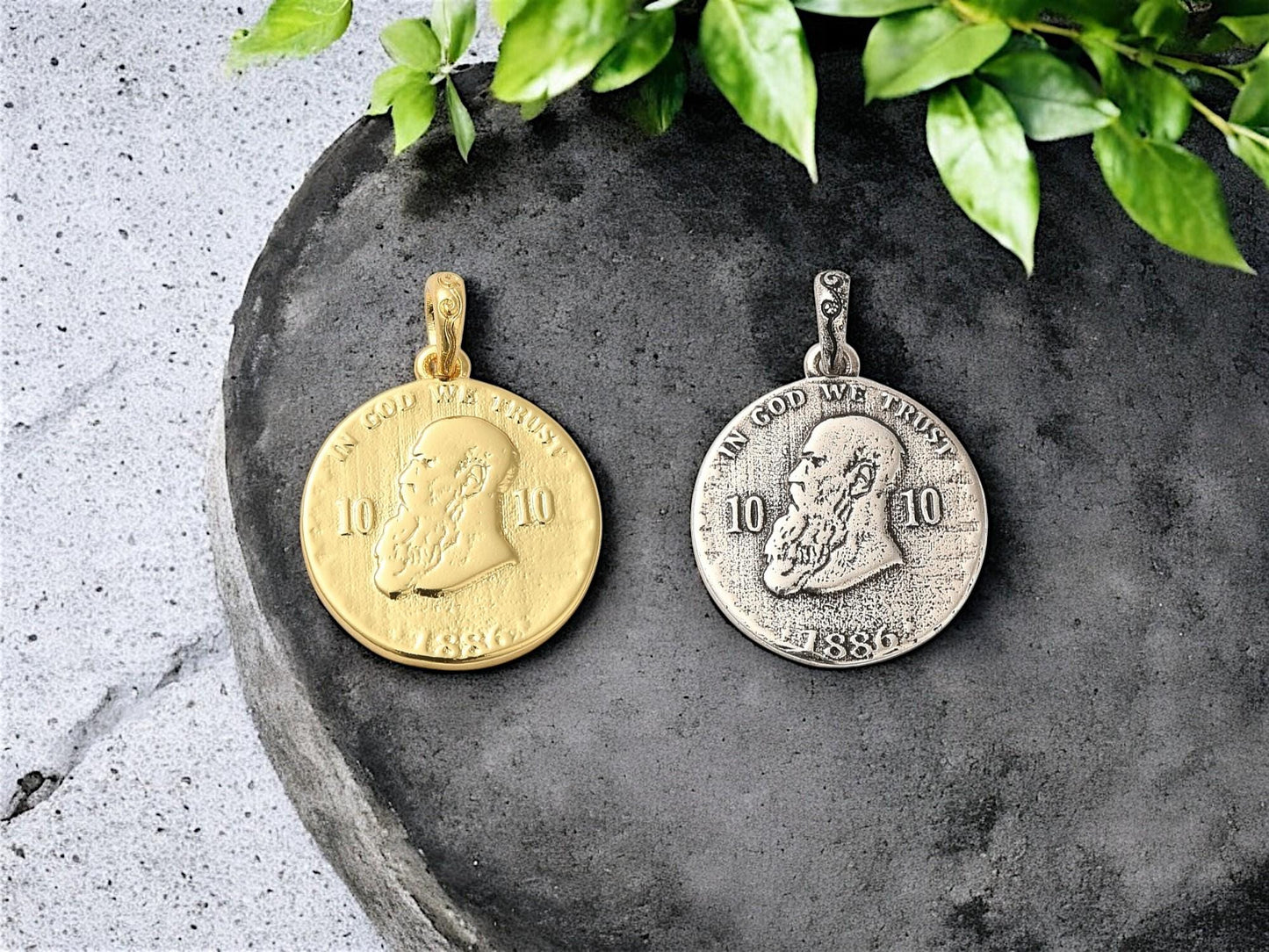 *2* 20x18mm Antique Silver Plated Brass Ancient Coin Charm Pendants