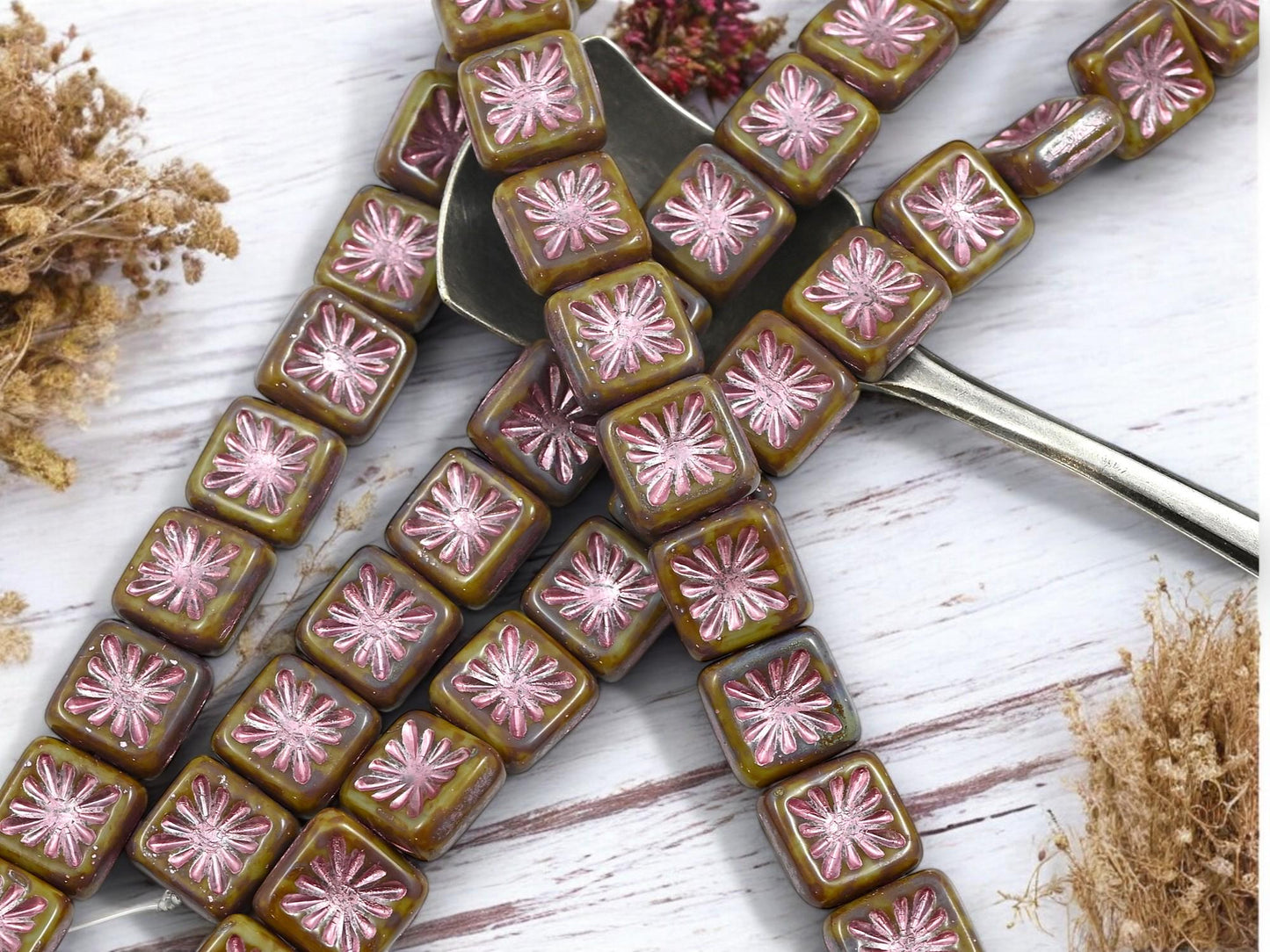 Picasso Beads - Czech Glass Beads - Starburst Square - Square Beads - 10mm - 12pcs - (178)