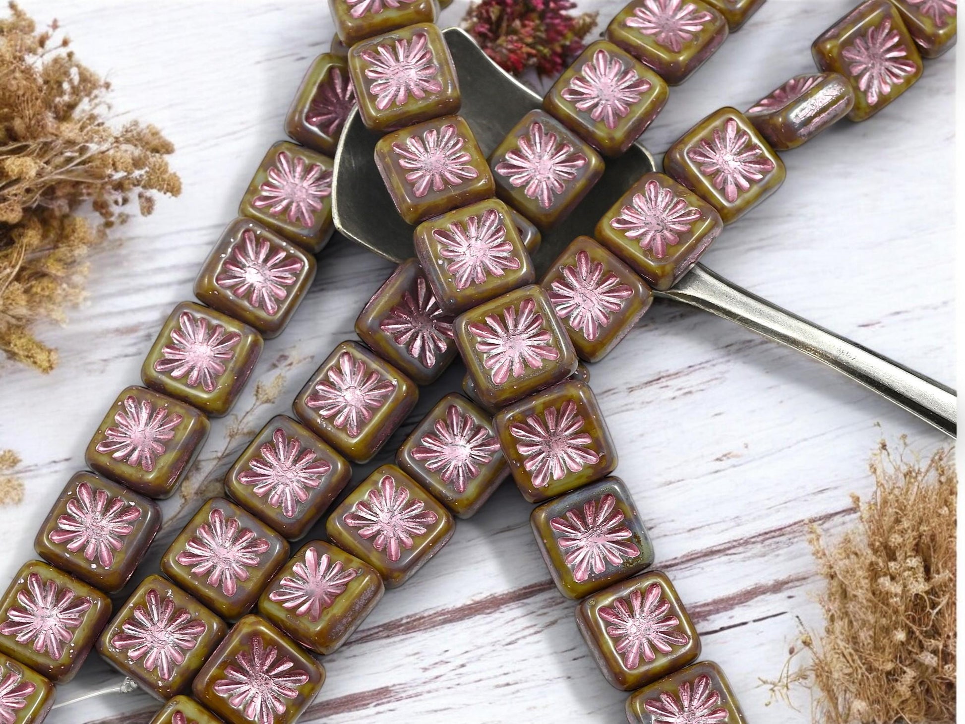 Picasso Beads - Czech Glass Beads - Starburst Square - Square Beads - 10mm - 12pcs - (178)