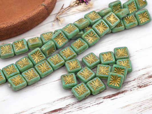 Czech Glass Beads - Picasso Beads - Square Beads - 10mm - 12pcs - (6171)