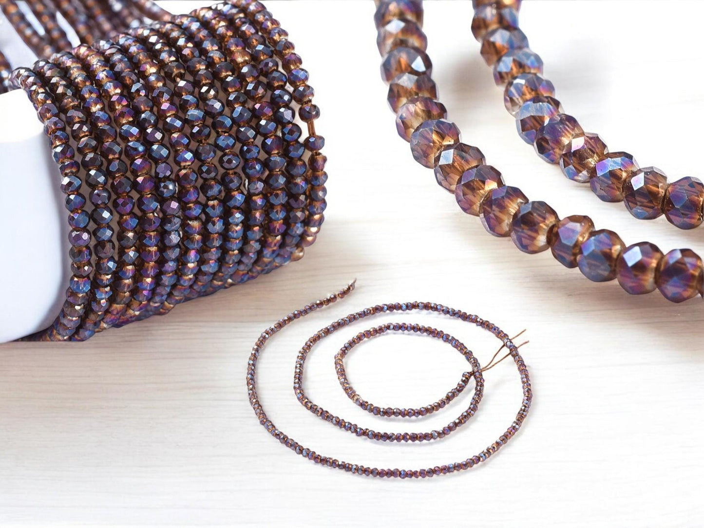 Rondelle Beads - Spacer Beads - Chinese Glass Beads - Electroplated Beads - Micro Spacers - 2mm - 14" Strand - (350)