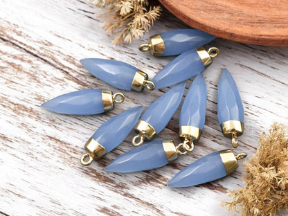 25-26mm Gold Tone Natural Dyed White Jade Pointed Bullet Pendant