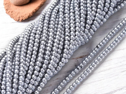 2mm Beads - Silver Spacer Beads - Chinese Glass Beads - Electroplated Beads - Micro Spacers - 14" Strand - (113)