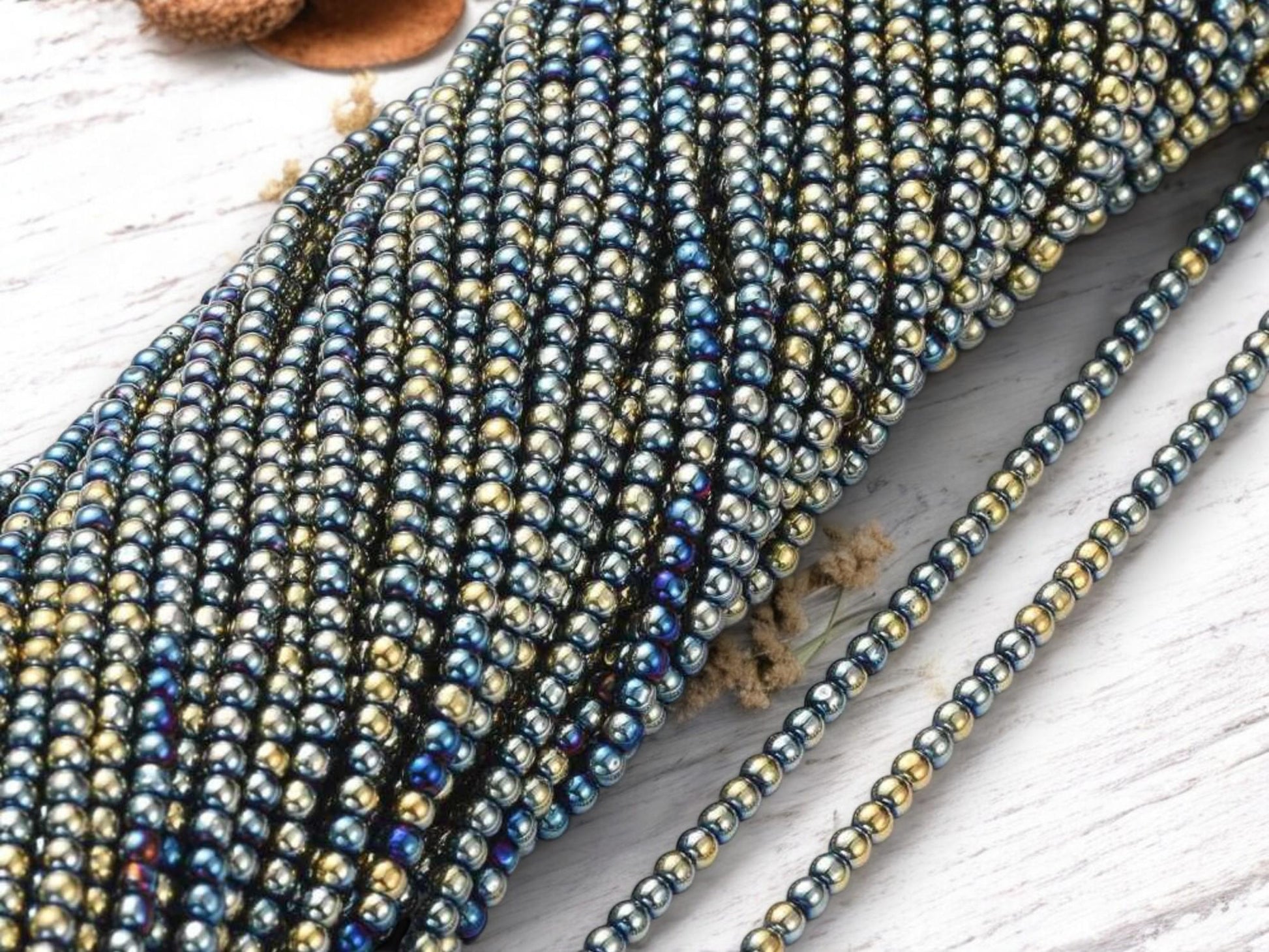 2mm Beads - Spacer Beads - Chinese Glass Beads - Electroplated Beads - Micro Spacers - 14" Strand (2202)