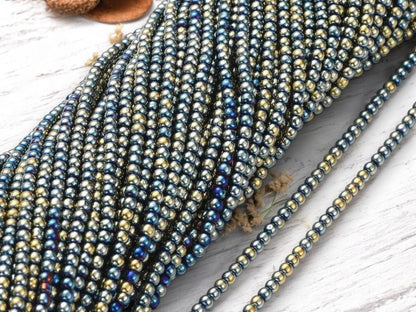 2mm Beads - Spacer Beads - Chinese Glass Beads - Electroplated Beads - Micro Spacers - 14" Strand (2202)