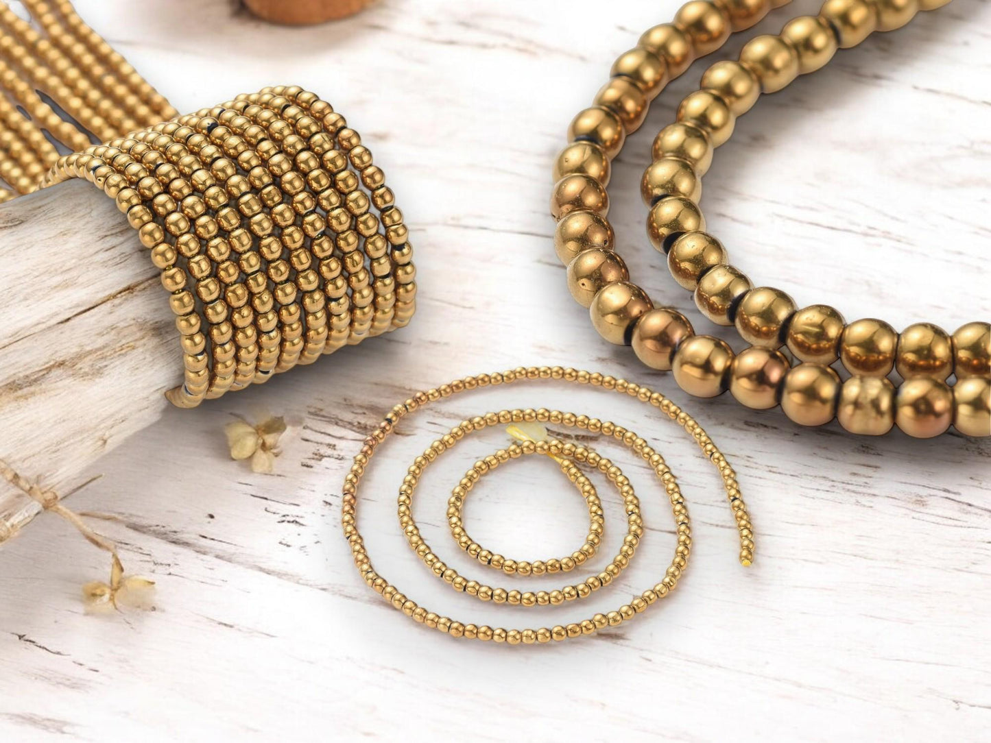 2mm Beads - Gold Spacer Beads - Chinese Glass Beads - Electroplated Beads - Micro Spacers - 14" Strand (1574)