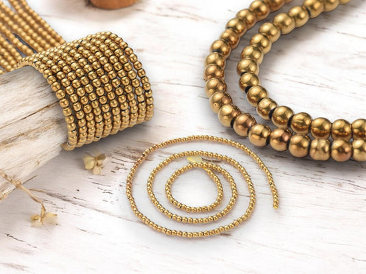 2mm Beads - Gold Spacer Beads - Chinese Glass Beads - Electroplated Beads - Micro Spacers - 14" Strand (1574)