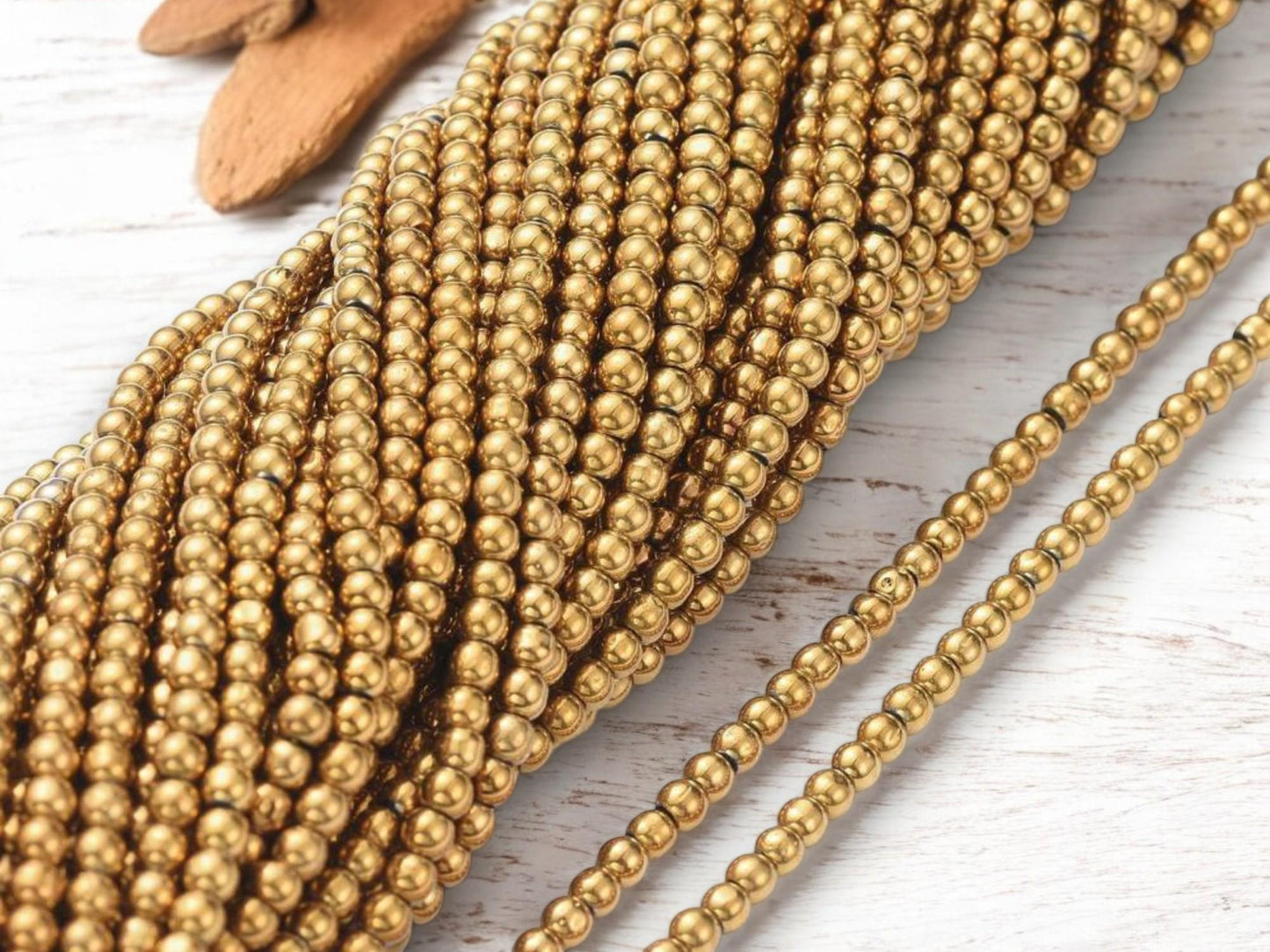 2mm Beads - Gold Spacer Beads - Chinese Glass Beads - Electroplated Beads - Micro Spacers - 14" Strand (1574)