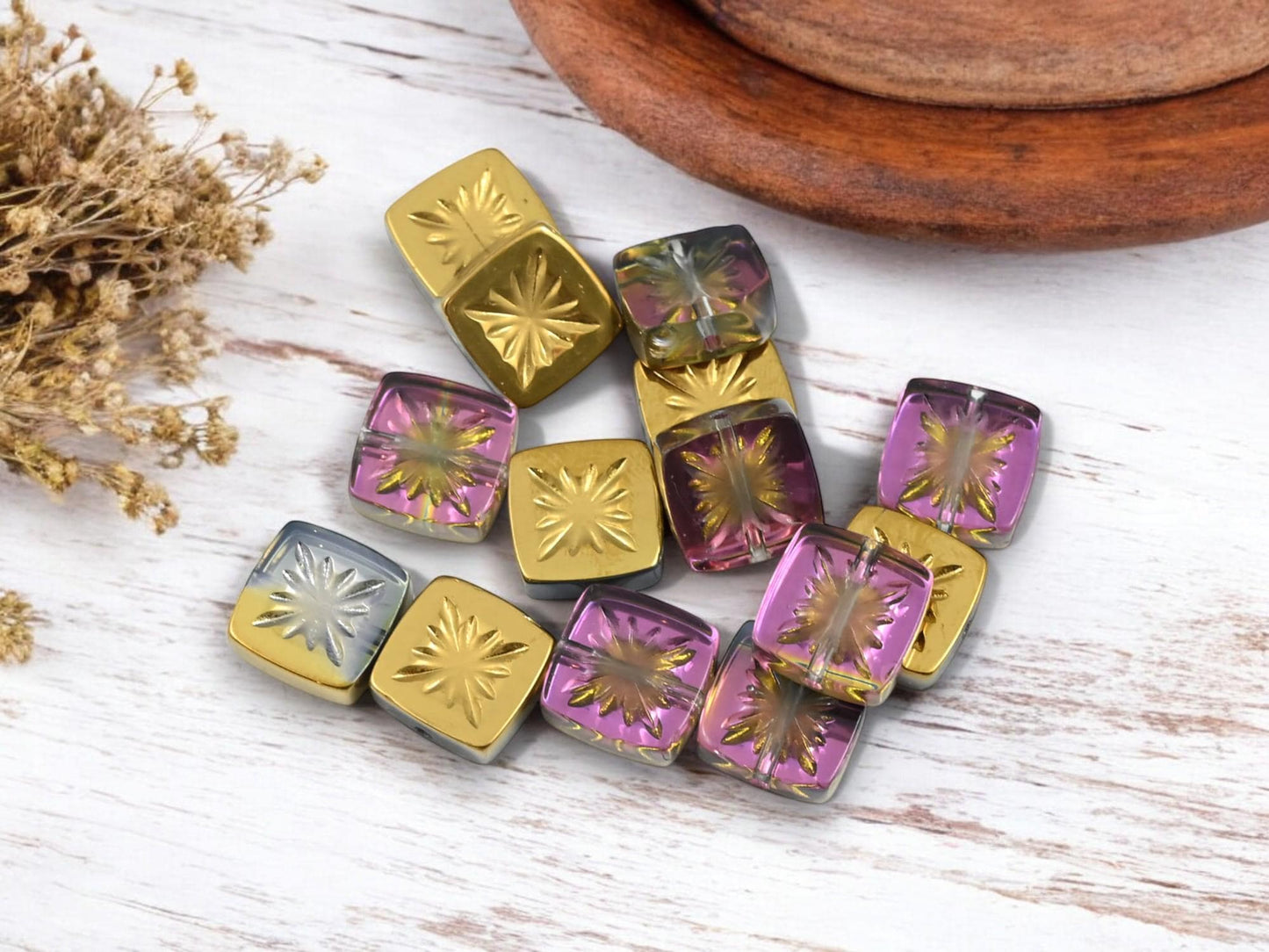 Chinese Glass Beads - Electroplated Beads - Square Beads - 11mm - 20pc - (6144)