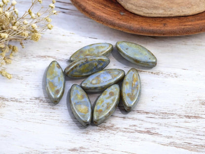 Czech Glass Beads - Picasso Beads - Spindle Beads - Marquise Beads - 18x7mm - 8pcs - (2289)