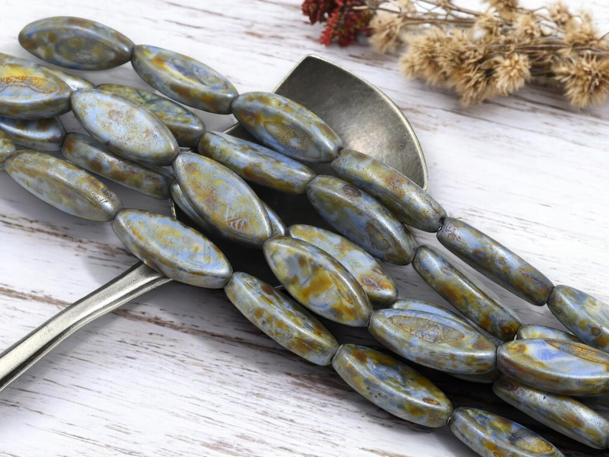 Czech Glass Beads - Picasso Beads - Spindle Beads - Marquise Beads - 18x7mm - 8pcs - (2289)