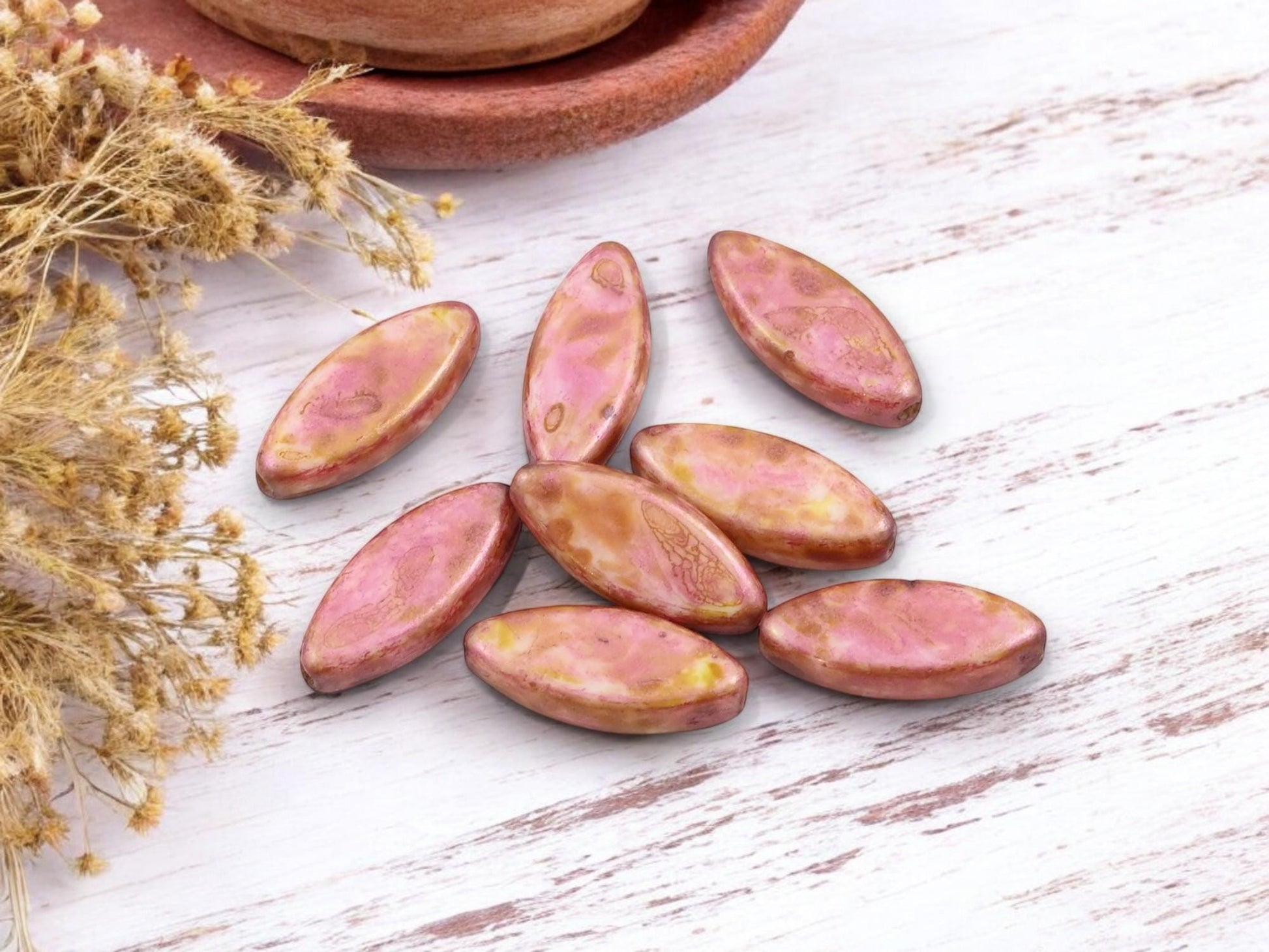 Picasso Beads - Czech Glass Beads - Spindle Beads - Marquise Beads - 18x7mm - 8pcs - (1840)