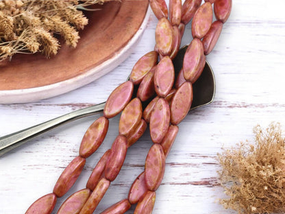 Picasso Beads - Czech Glass Beads - Spindle Beads - Marquise Beads - 18x7mm - 8pcs - (1840)