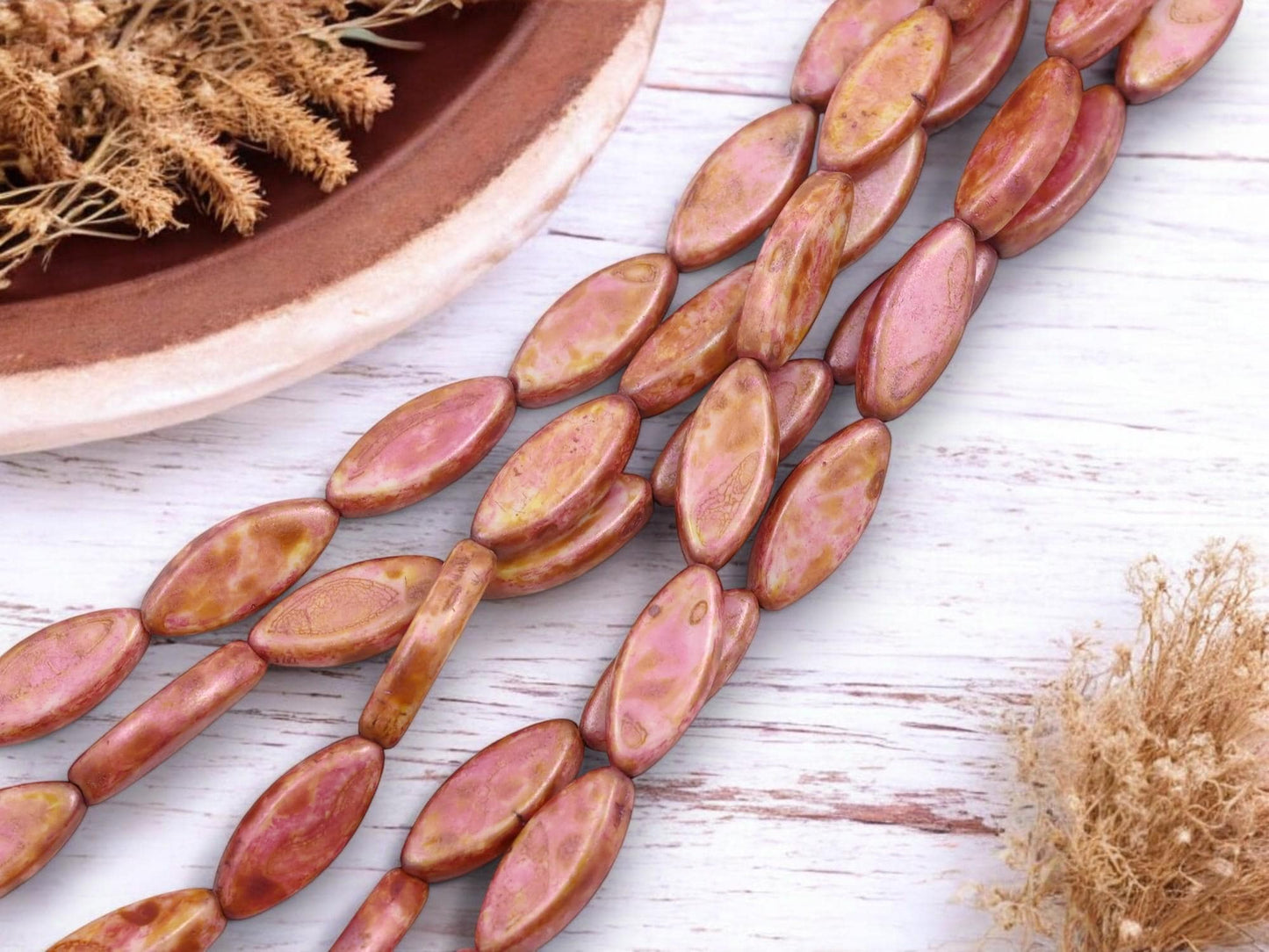 Picasso Beads - Czech Glass Beads - Spindle Beads - Marquise Beads - 18x7mm - 8pcs - (1840)