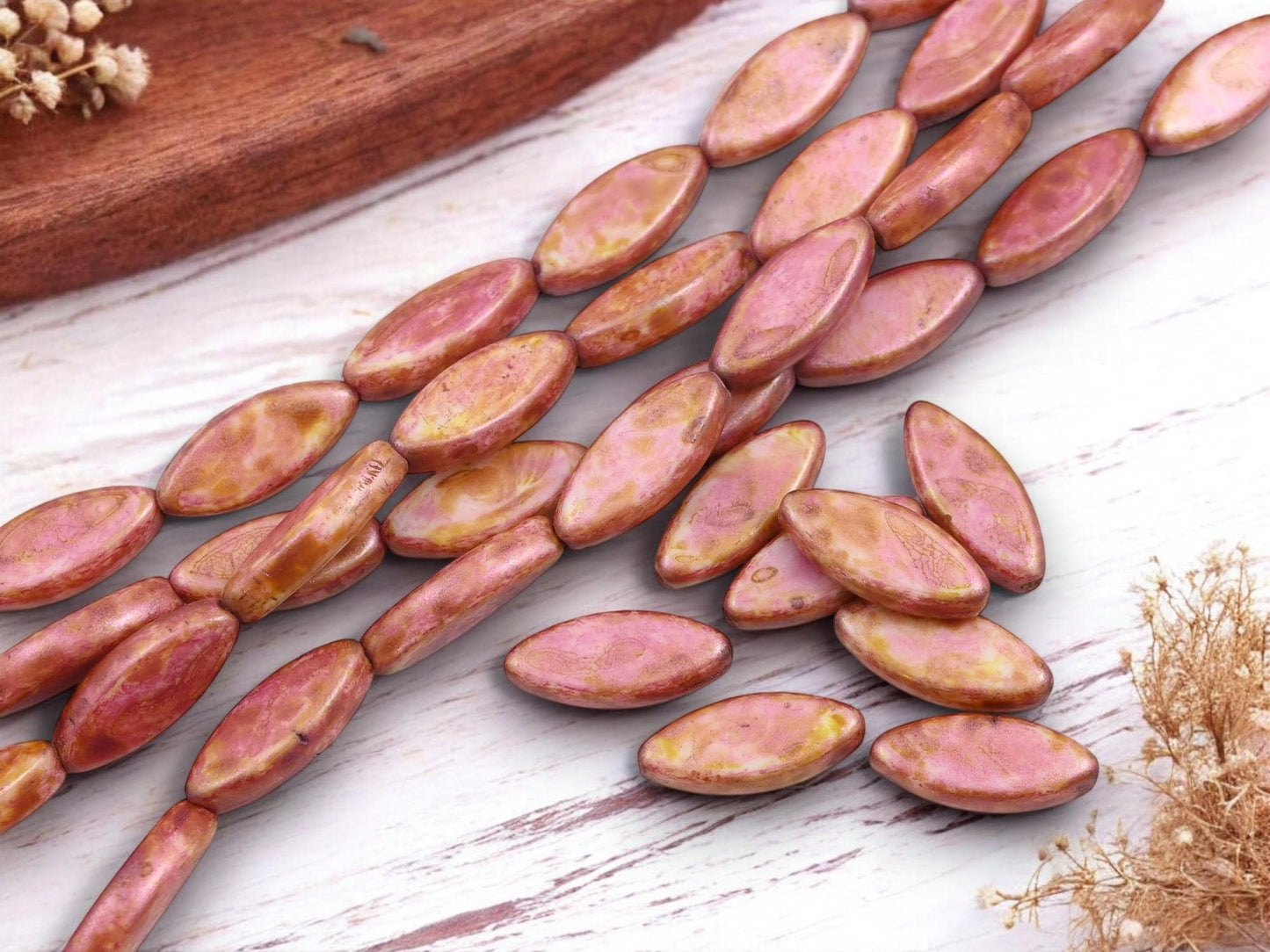 Picasso Beads - Czech Glass Beads - Spindle Beads - Marquise Beads - 18x7mm - 8pcs - (1840)