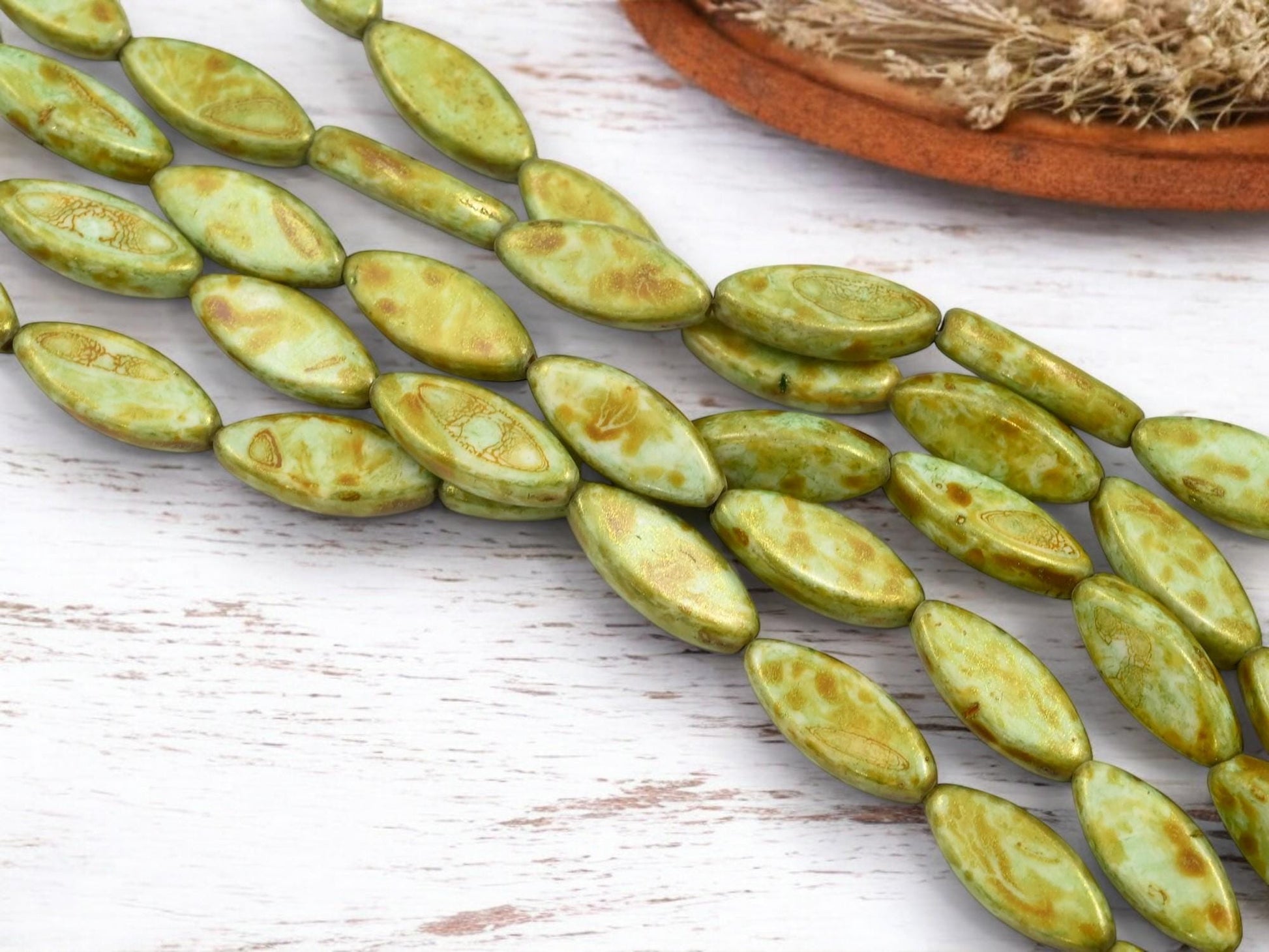 Picasso Beads - Czech Glass Beads - Spindle Beads - Marquise Beads - 18x7mm - 8pcs - (903)