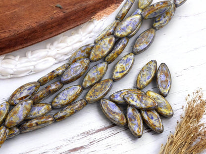 Czech Glass Beads - Picasso Beads - Spindle Beads - Marquise Beads - 18x7mm - 8pcs - (3146)