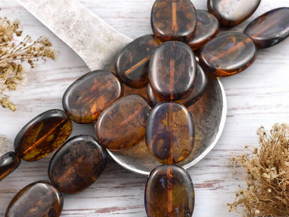 *10* 19x14mm Root Beer Topaz Picasso Flat Oval Beads