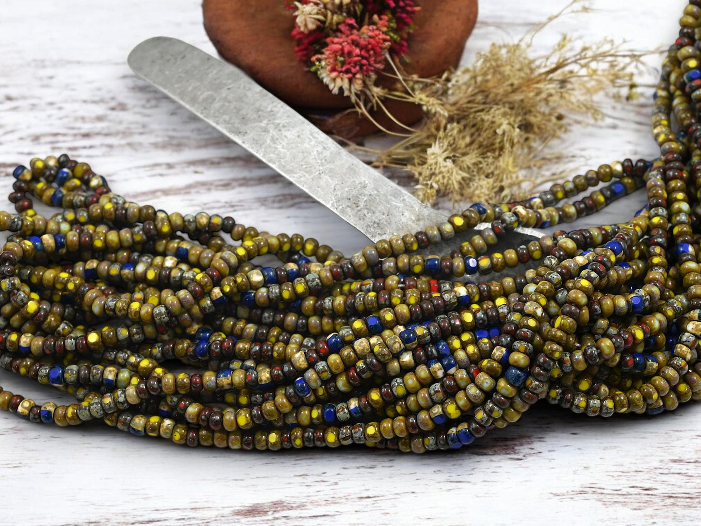 Picasso Seed Beads - Aged Picasso Beads - Czech Glass Beads - Trica Beads - Size 6 Seed Beads - 6/0 - 20" Strand - (5467)