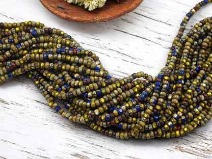 Picasso Seed Beads - Aged Picasso Beads - Czech Glass Beads - Trica Beads - Size 6 Seed Beads - 6/0 - 20" Strand - (5467)