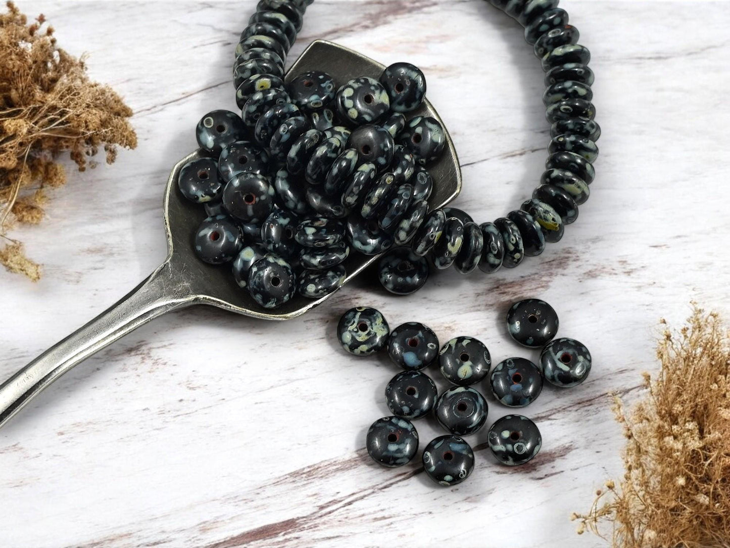 Picasso Beads - Czech Glass Beads - Glass Spacer Bead - Black Spacers - Rondelle Beads - 6x2mm - 50pcs - (B178)