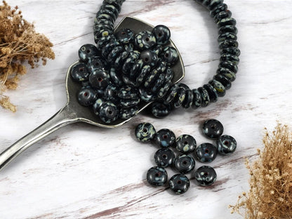 Picasso Beads - Czech Glass Beads - Glass Spacer Bead - Black Spacers - Rondelle Beads - 6x2mm - 50pcs - (B178)