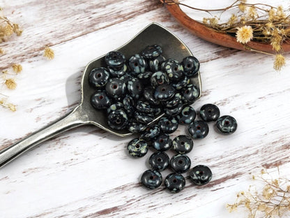 Picasso Beads - Czech Glass Beads - Glass Spacer Bead - Black Spacers - Rondelle Beads - 6x2mm - 50pcs - (B178)