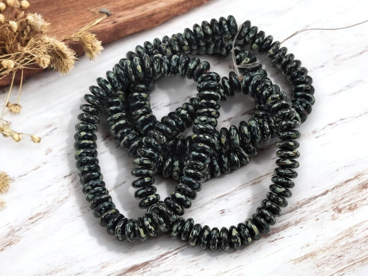 Picasso Beads - Czech Glass Beads - Glass Spacer Bead - Black Spacers - Rondelle Beads - 6x2mm - 50pcs - (B178)