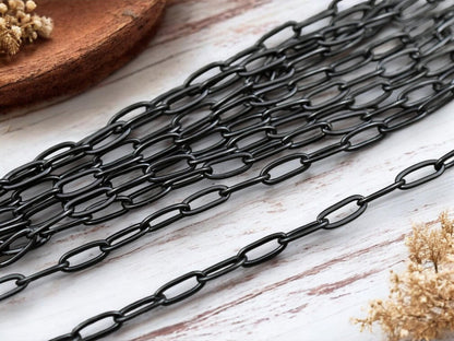 10x4mm 304 Black Stainless Steel Paperclip Chain -- Sold by the foot