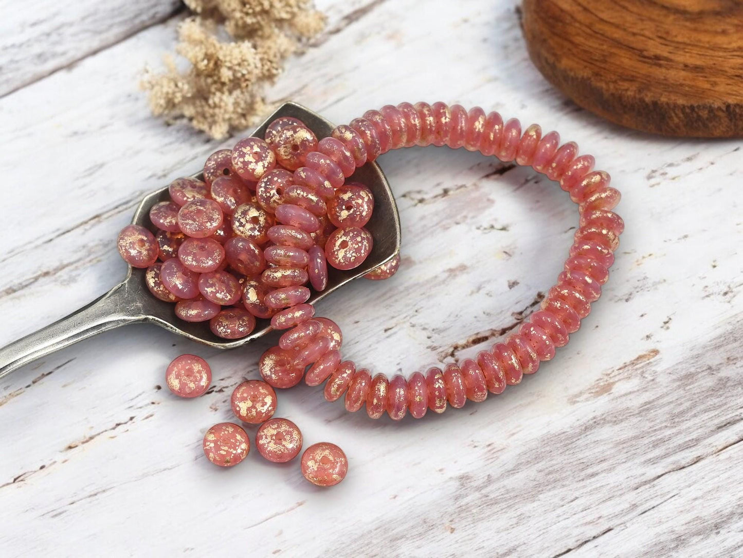 *50* 6x2mm Gold Washed Pink Opaline Smooth Rondelle Beads