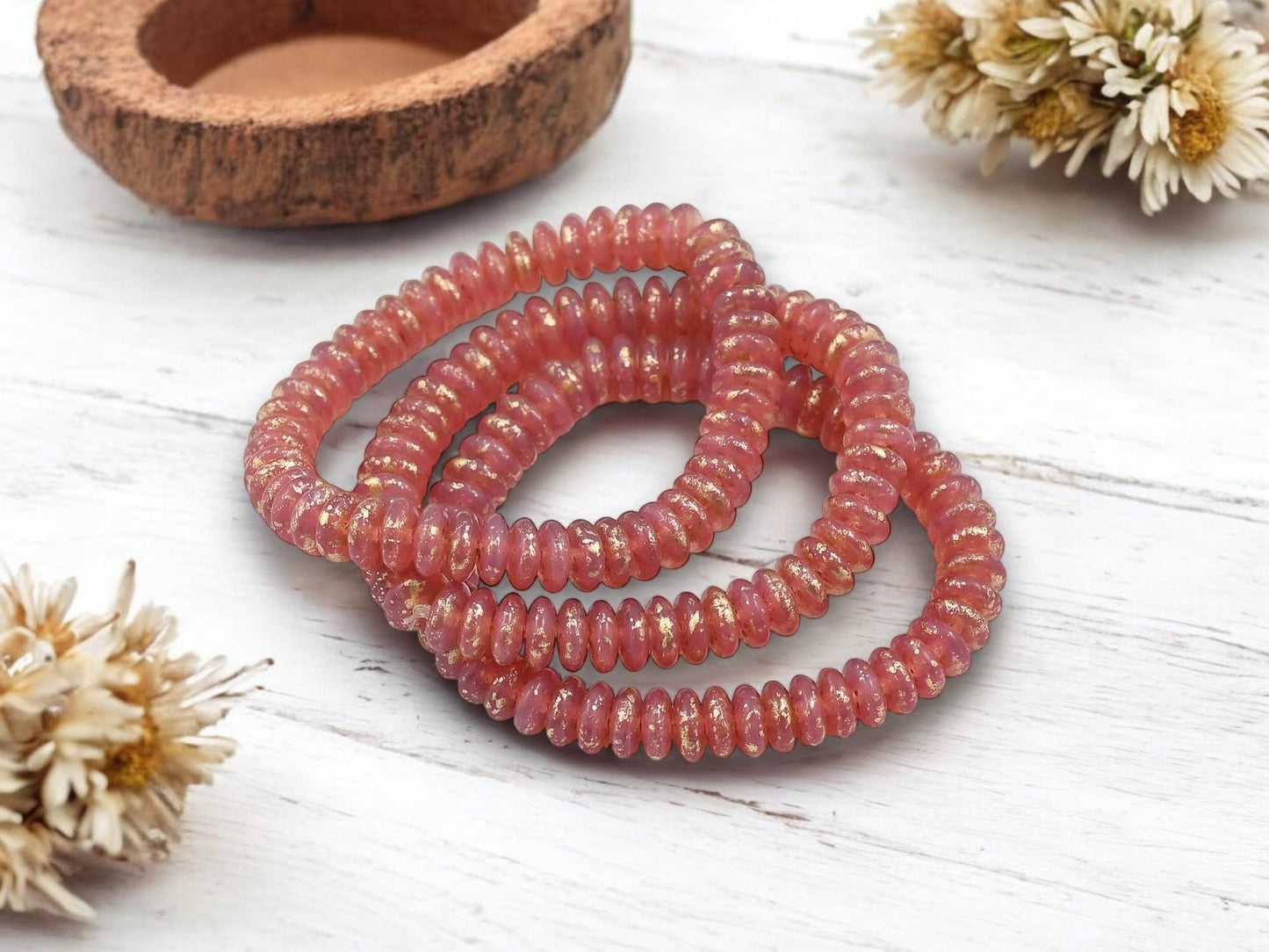 *50* 6x2mm Gold Washed Pink Opaline Smooth Rondelle Beads