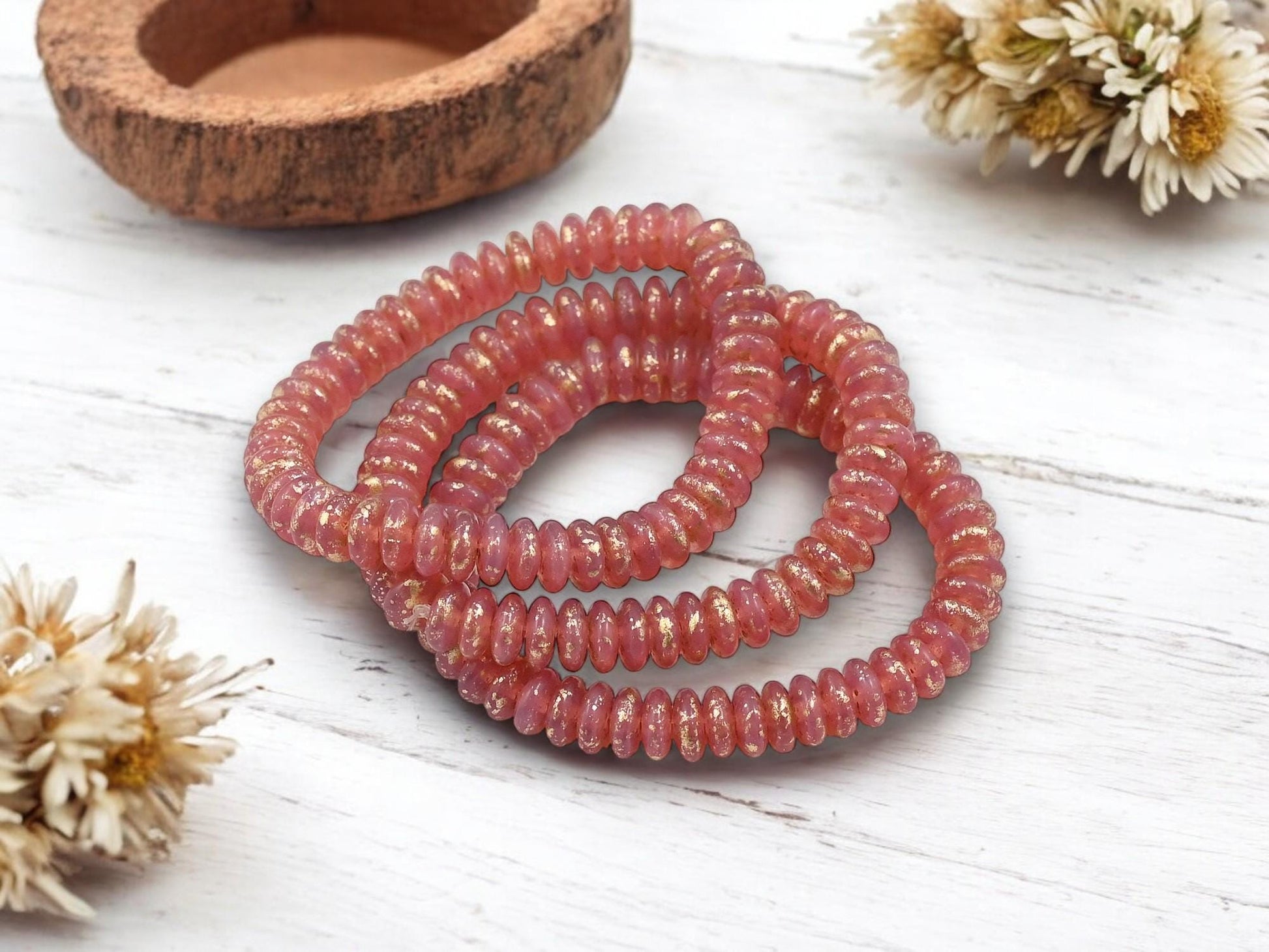*50* 6x2mm Gold Washed Pink Opaline Smooth Rondelle Beads