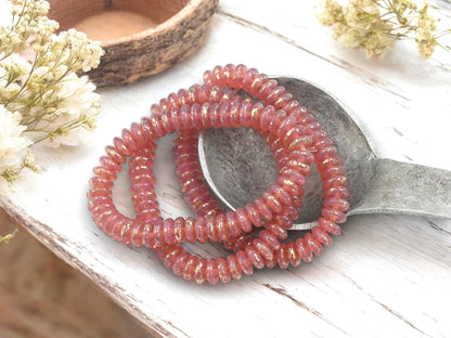 *50* 6x2mm Gold Washed Pink Opaline Smooth Rondelle Beads