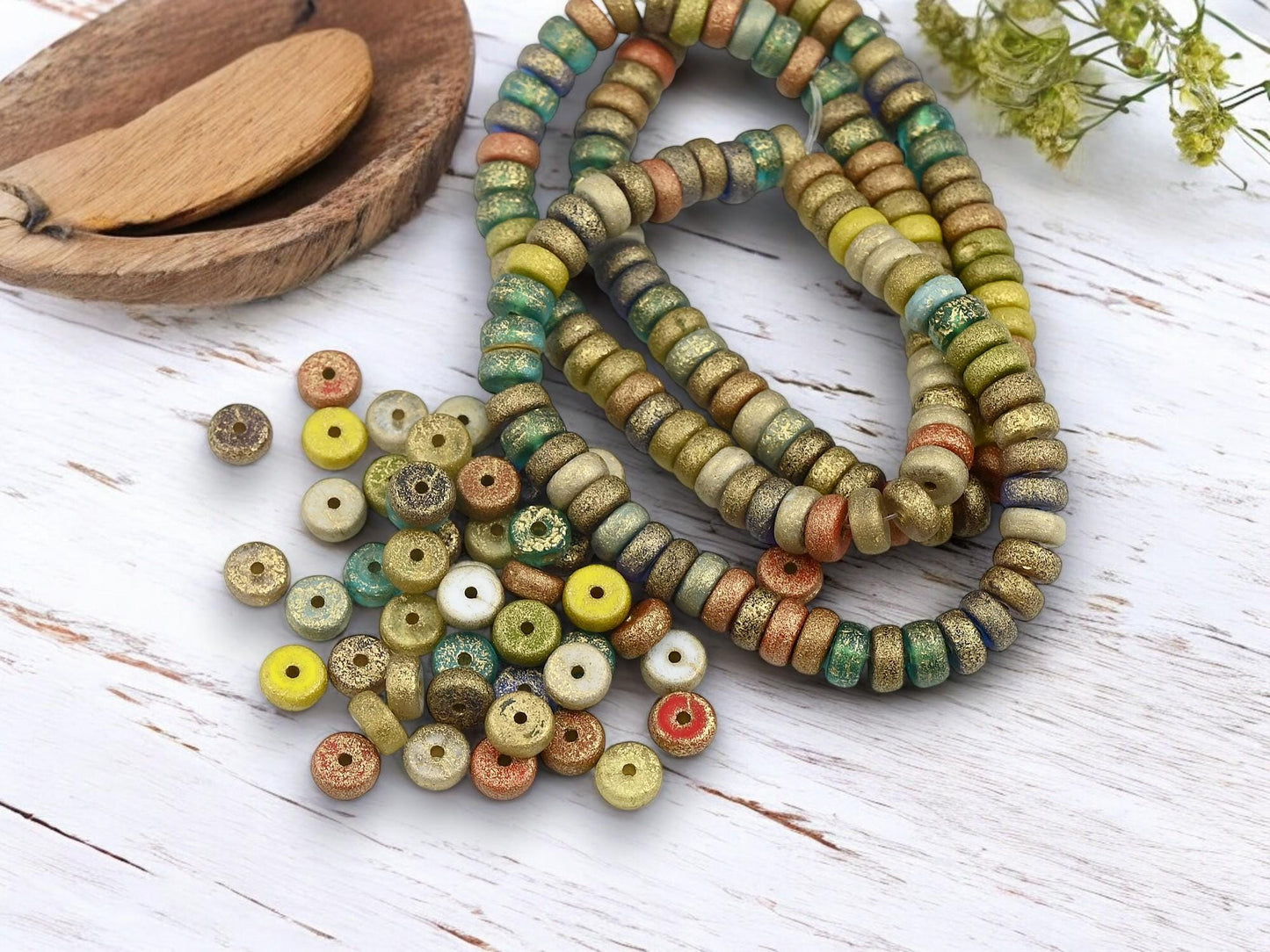 Heishi Beads - Czech Glass Beads - Spacer Beads - Picasso Beads - Rondelle Beads - 6x3mm - 50pcs - (B213)
