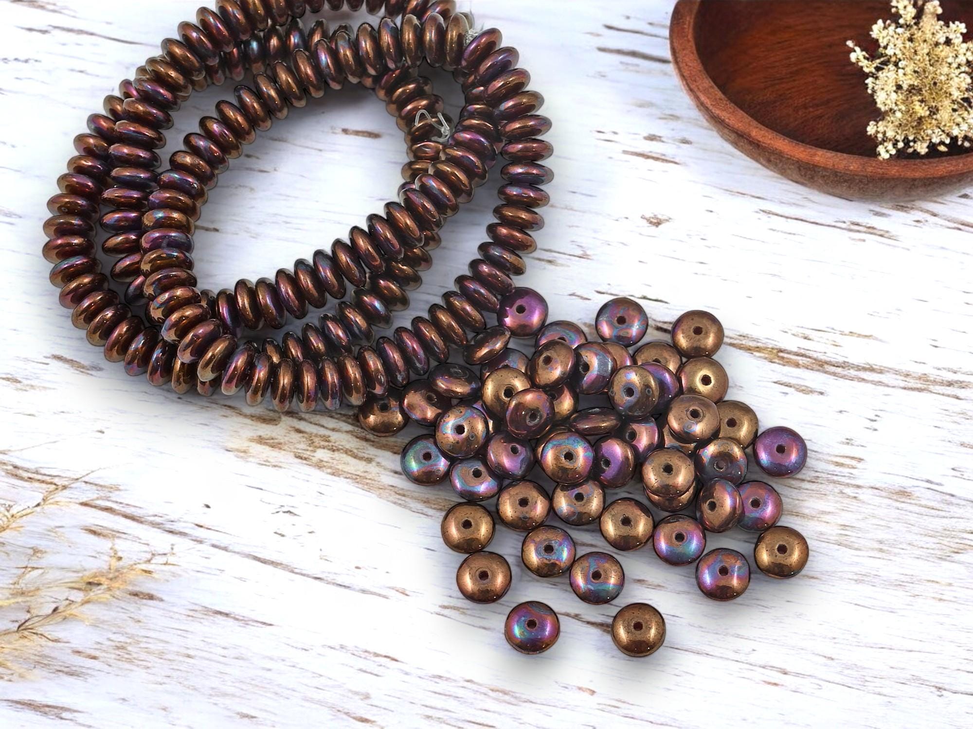 *50* 6x2mm Metallic Purple Copper Washed Ruby Red Smooth Rondelle Beads ...